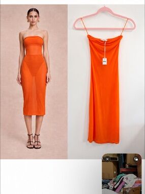 KHY Strapless Sheer Mesh Dress - Orange New